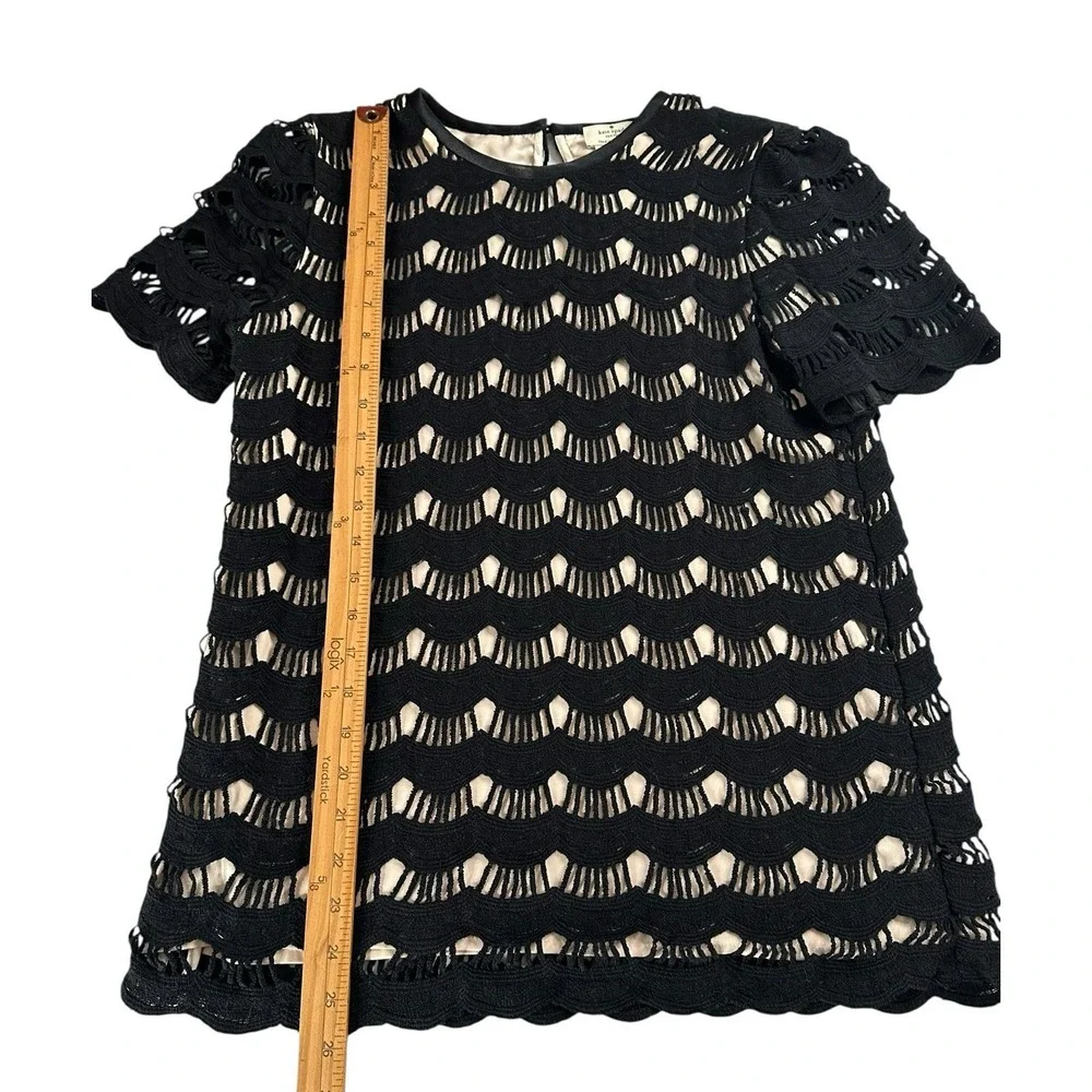 Kate Spade New York Black Scallop Crochet & Nude Lining Sheath Dress Sz 0